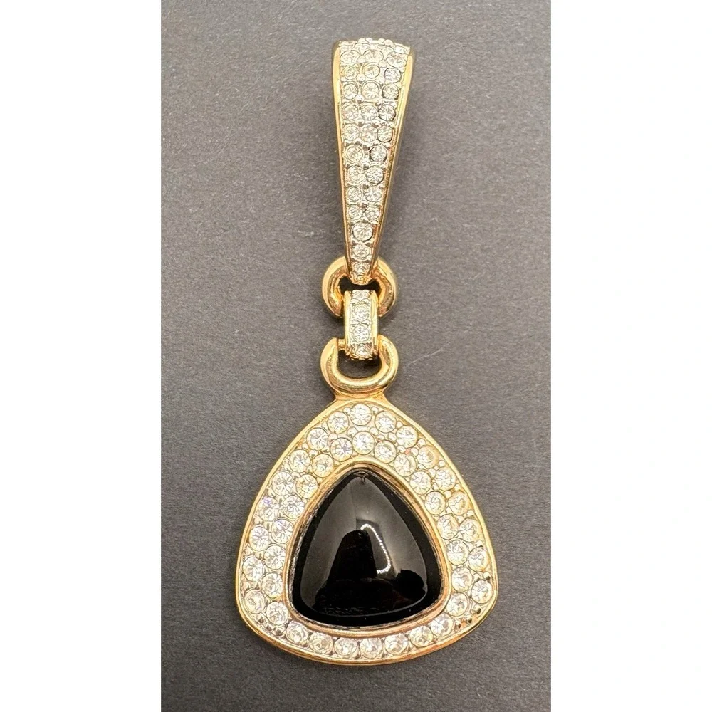 Vintage Swarovski SAL Crystal Pendant Clip‎ Earrings Set Gold Tone Glossy Black